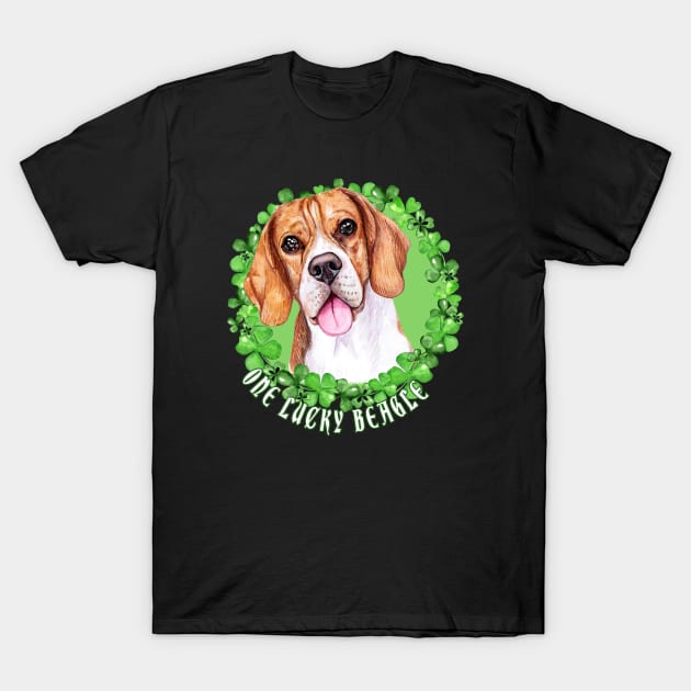 One Lucky Beagle Funny St. Patrick Dog T-Shirt by Sniffist Gang